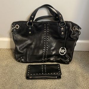 Michael Kors Black Leather Studded Handbag & Wallet